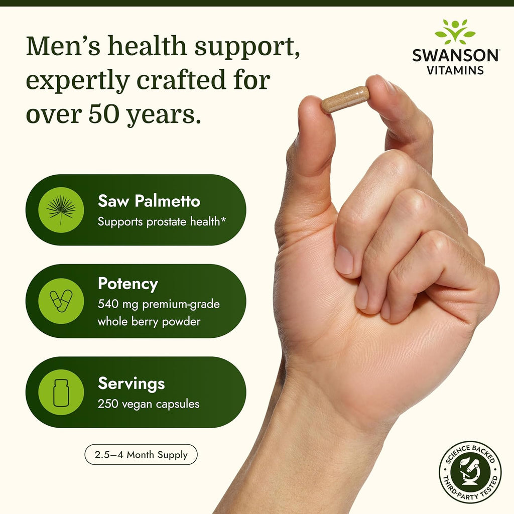 Saw Palmetto Full Spectrum Herbal Supplement for Men Seeking Prostate, Hair, and Urinary Health Support - 540 Mg (250 Vegan Capsules)