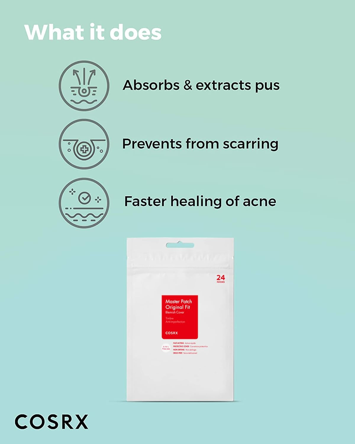 Acne Pimple Patch Absorbing Hydrocolloid Original 3 Size Patches for Blemishes and Zits Cover, Absorbs Zits & Blemish, Spot Stickers for Face and Body, Korean Skin Care (96 Count)