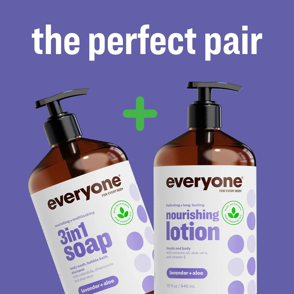 3-In-1 Soap, Body Wash, Bubble Bath, Shampoo, 32 Ounce (Pack of 2), Lavender and Aloe, Made with Essential Oils for Men and Women