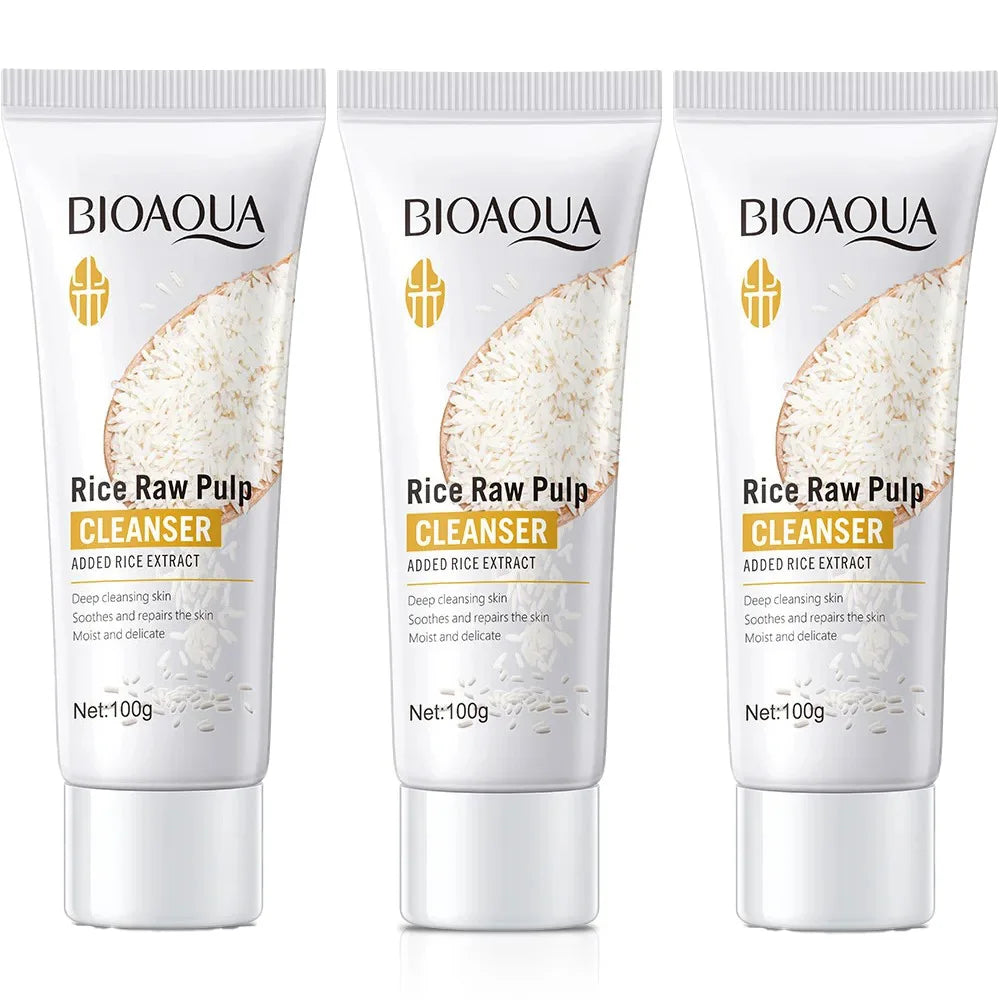 BIOAQUA Rice Raw Pulp Facial Cleanser Face Wash Foam Skincare Moisturizing Skin Brightening Rejuvenation Face Cleanser Skin Care