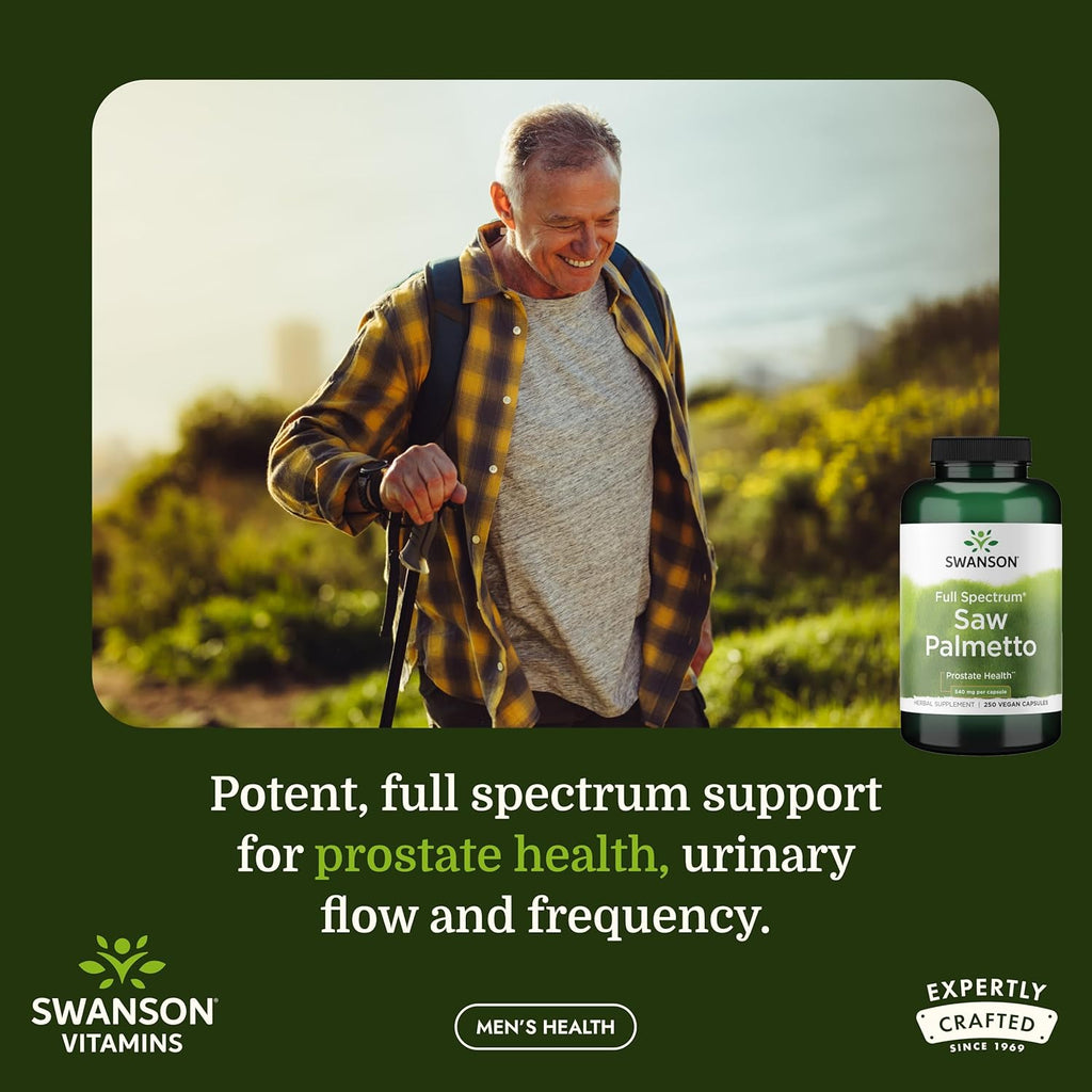 Saw Palmetto Full Spectrum Herbal Supplement for Men Seeking Prostate, Hair, and Urinary Health Support - 540 Mg (250 Vegan Capsules)