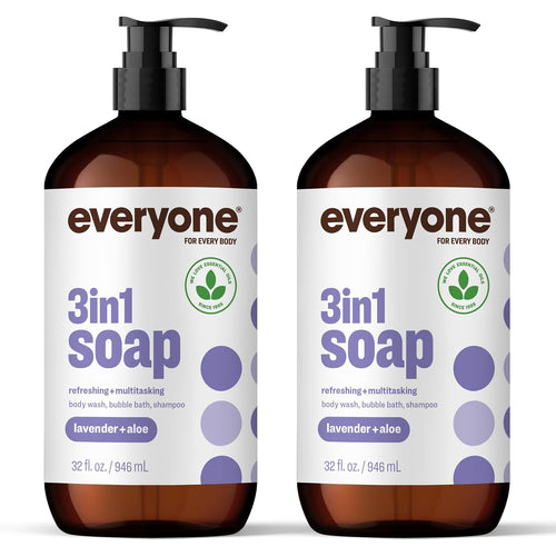 3-In-1 Soap, Body Wash, Bubble Bath, Shampoo, 32 Ounce (Pack of 2), Lavender and Aloe, Made with Essential Oils for Men and Women