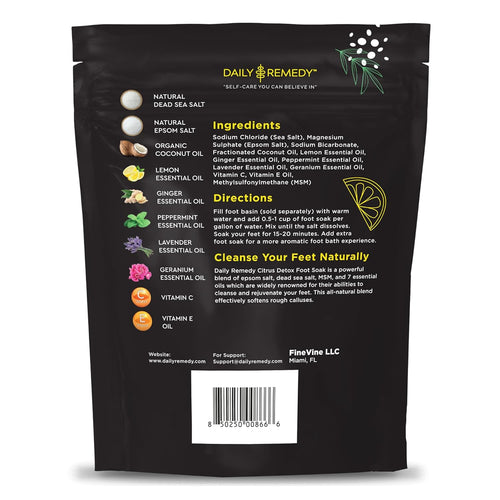 Citrus Detox Foot Soak with Epsom Salt - for Foot Callus, Immune Boost, Damaged Toenail, Athletes Foot, Pedicure and Soothes Tired Feet - Made in USA