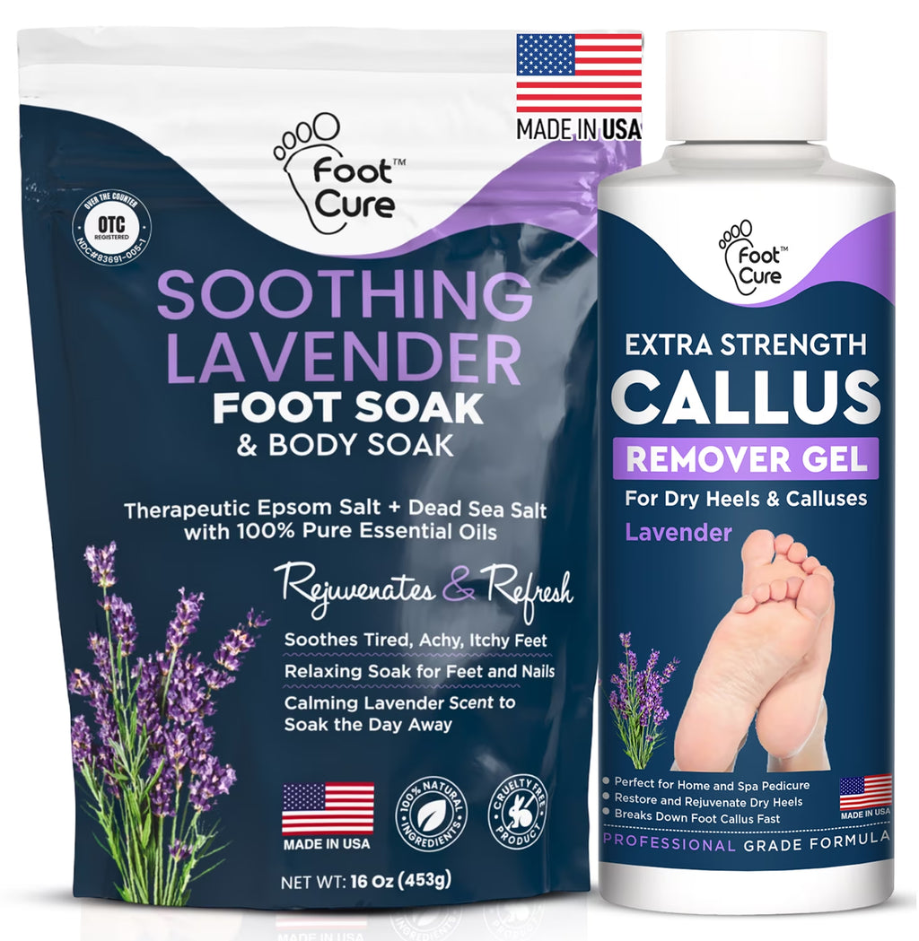 Lavender Foot Soak & Callus Remover Gel Kit - Remove Calluses with Epsom Salts, Callus Remover Gel for Dry Cracked Heels & Foot Odor