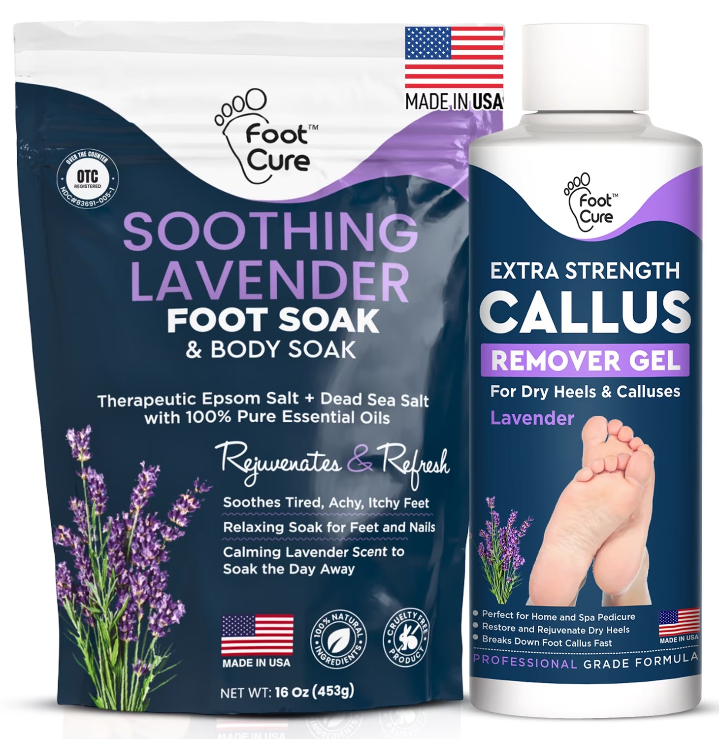 Lavender Foot Soak & Callus Remover Gel Kit - Remove Calluses with Epsom Salts, Callus Remover Gel for Dry Cracked Heels & Foot Odor
